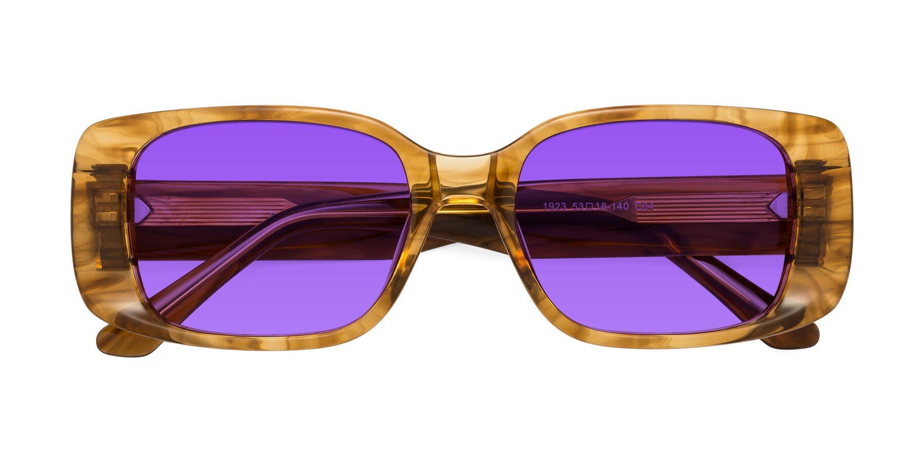 Folded Front of Posh in Stripe Amber with Purple Tinted Lenses