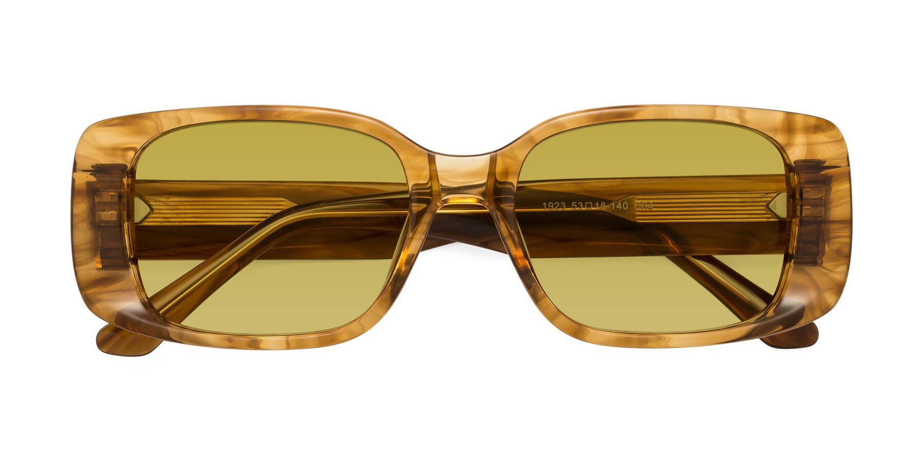 Folded Front of Posh in Stripe Amber with Champagne Tinted Lenses