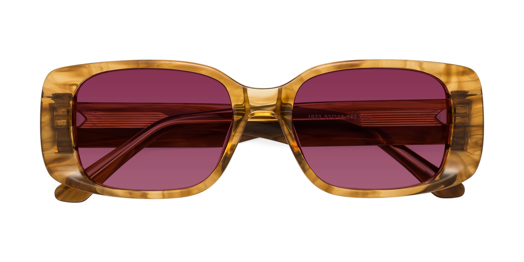 Folded Front of Posh in Stripe Amber with Wine Tinted Lenses