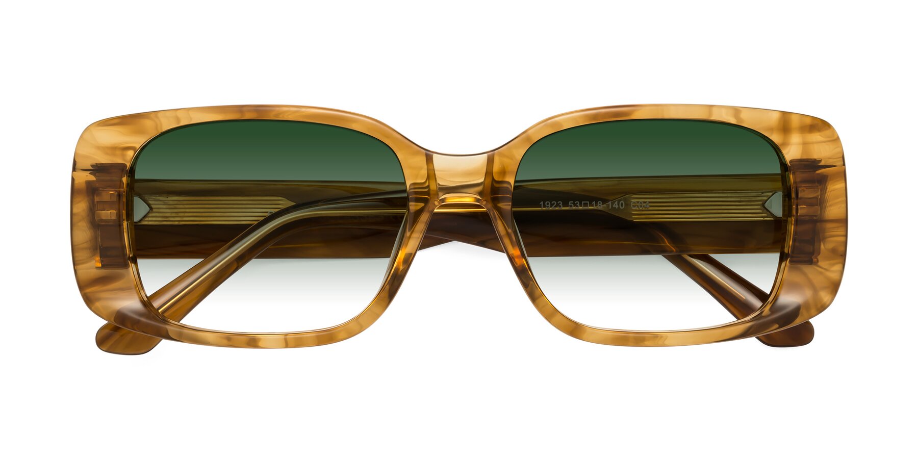 Folded Front of Posh in Stripe Amber with Green Gradient Lenses