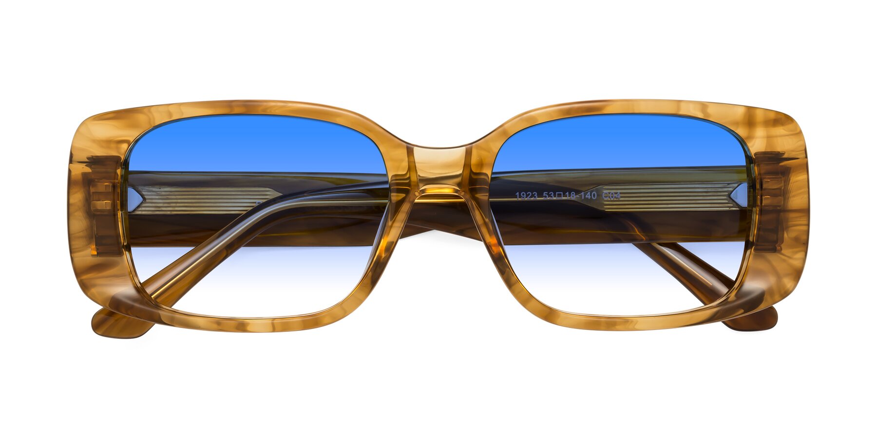 Folded Front of Posh in Stripe Amber with Blue Gradient Lenses