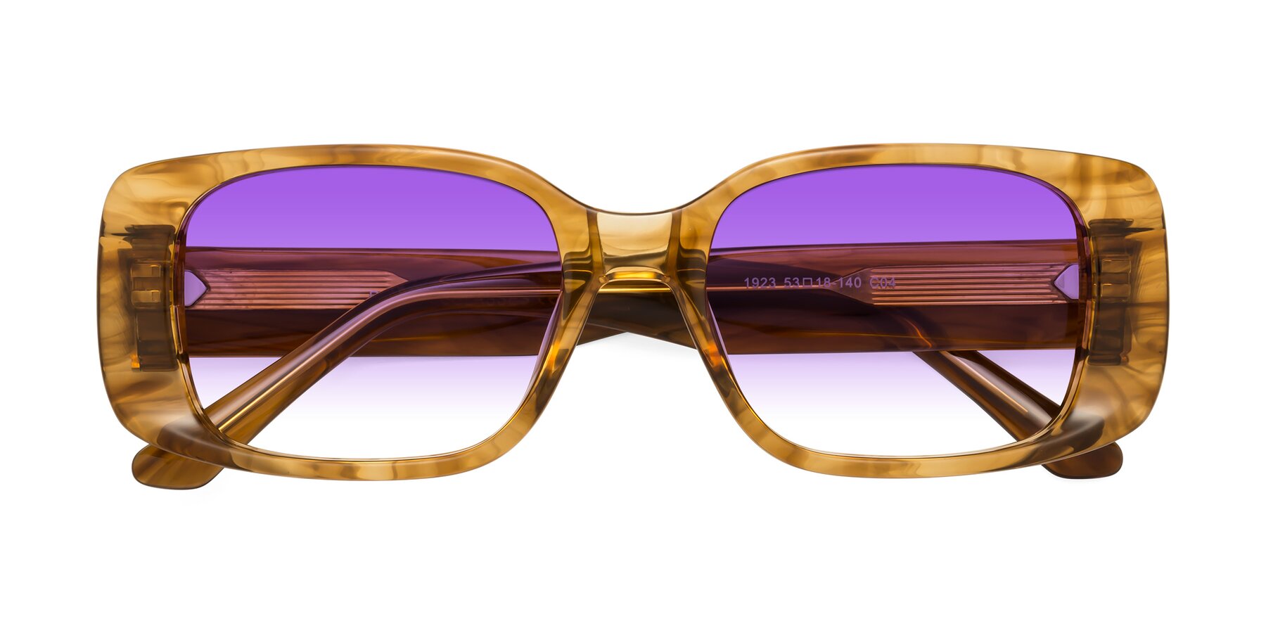 Folded Front of Posh in Stripe Amber with Purple Gradient Lenses