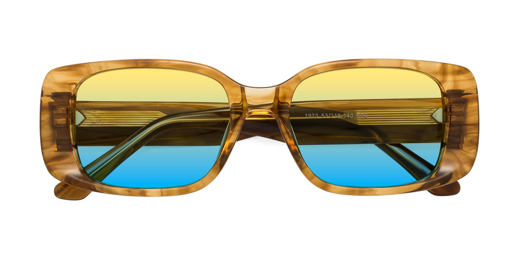 Folded Front of Posh in Stripe Amber with Yellow / Blue Gradient Lenses