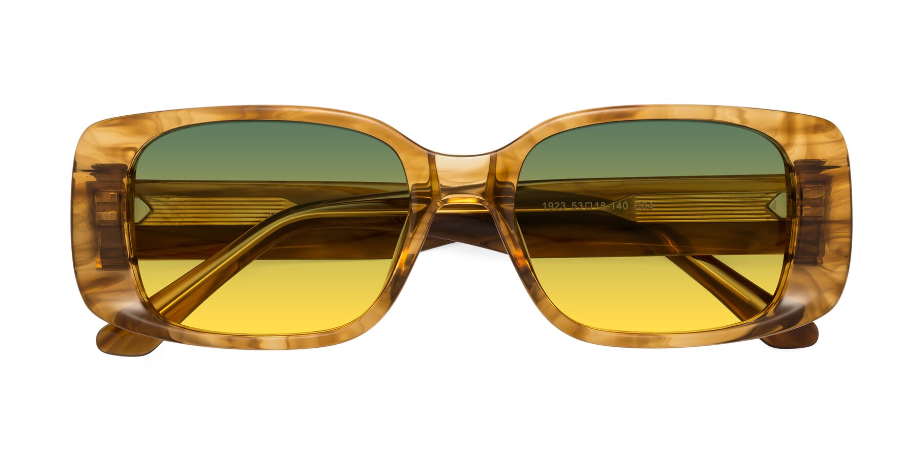 Folded Front of Posh in Stripe Amber with Green / Yellow Gradient Lenses