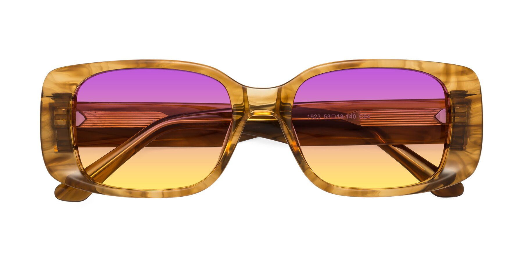 Folded Front of Posh in Stripe Amber with Purple / Yellow Gradient Lenses