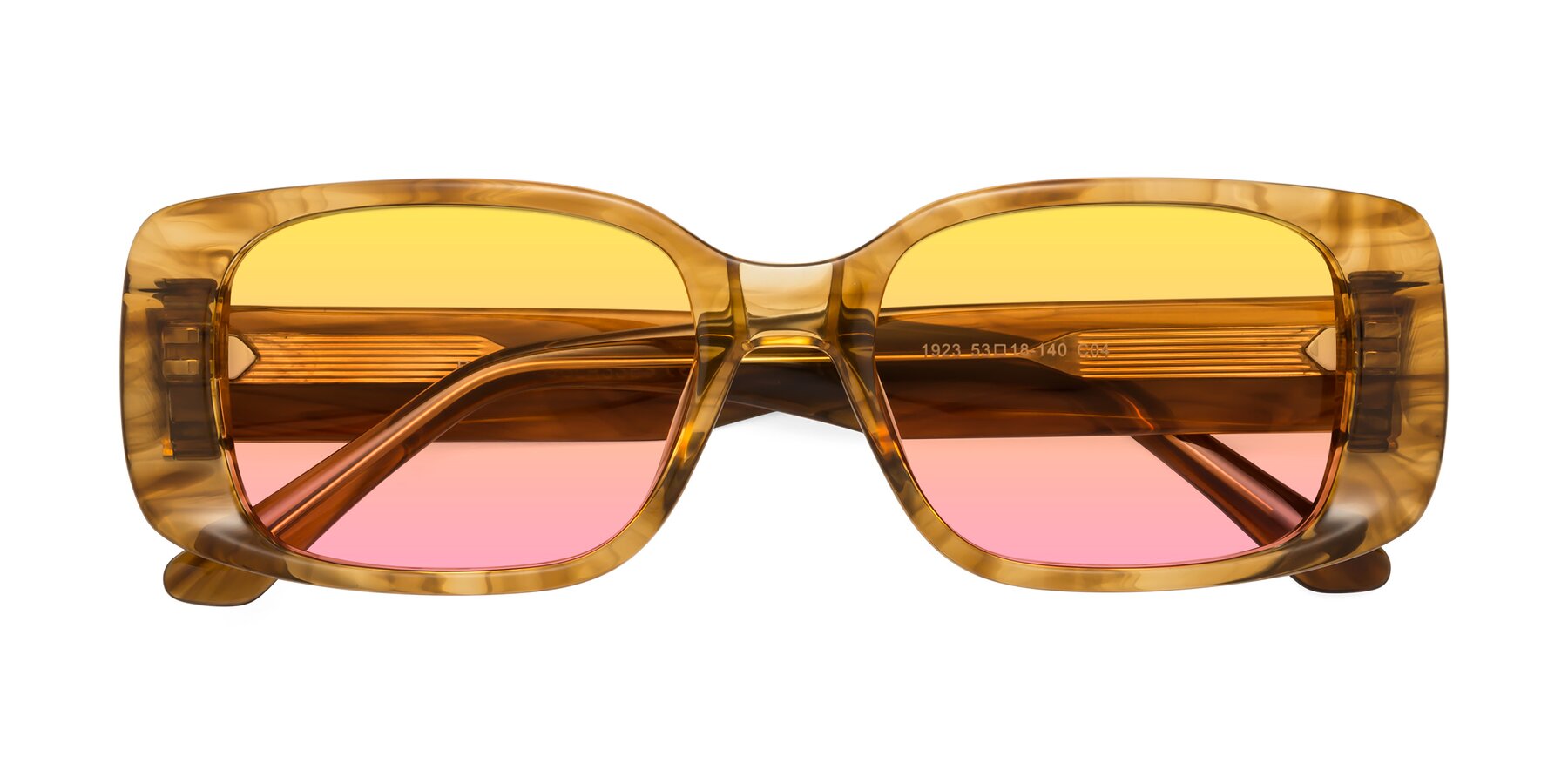 Folded Front of Posh in Stripe Amber with Yellow / Pink Gradient Lenses