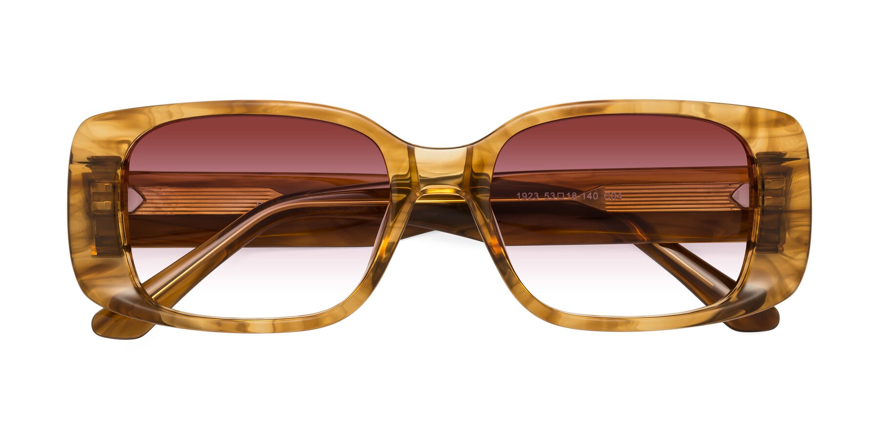 Folded Front of Posh in Stripe Amber with Garnet Gradient Lenses