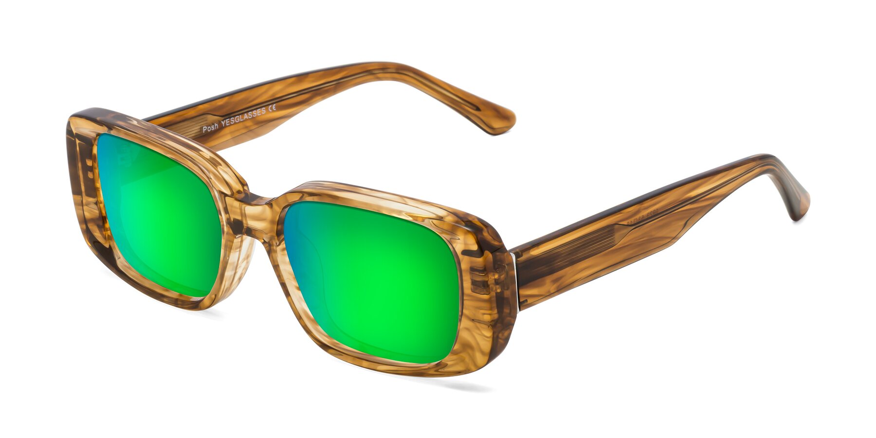 Angle of Posh in Stripe Amber with Green Mirrored Lenses