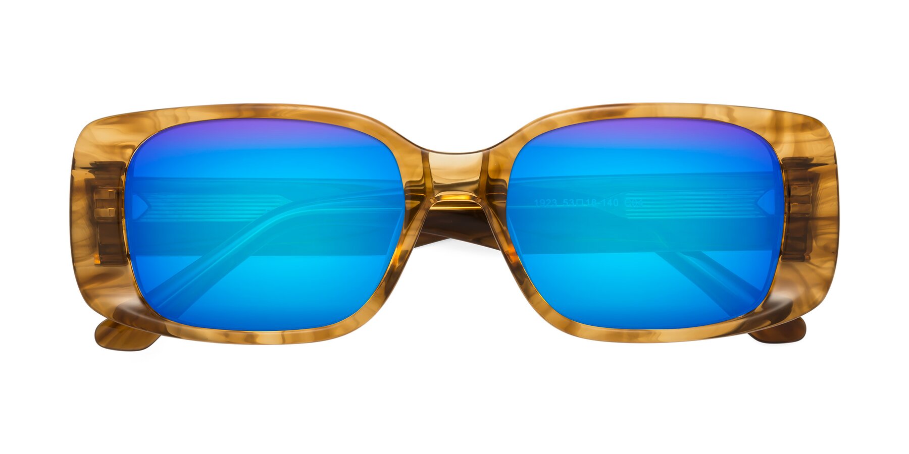 Folded Front of Posh in Stripe Amber with Blue Mirrored Lenses
