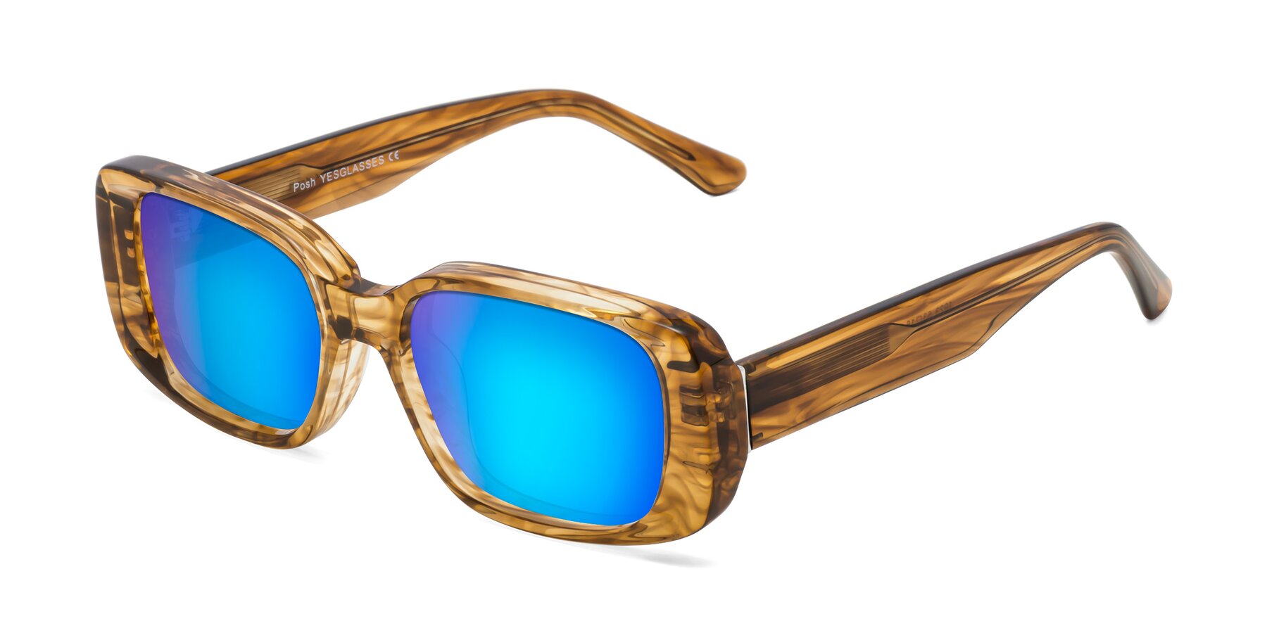 Angle of Posh in Stripe Amber with Blue Mirrored Lenses