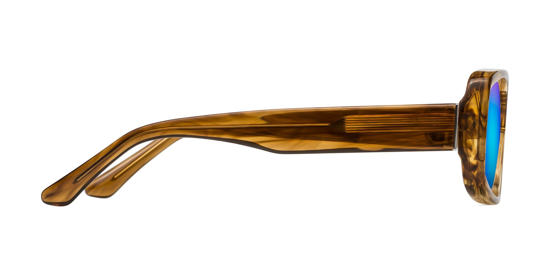 Side of Posh in Stripe Amber with Blue Mirrored Lenses
