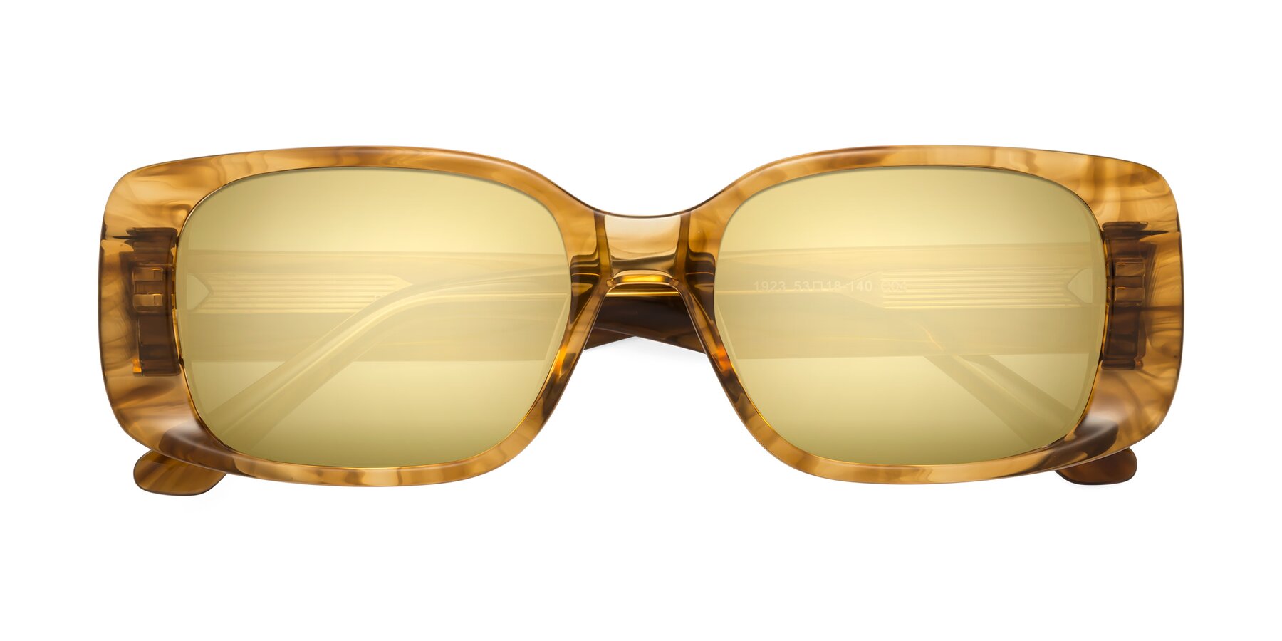Folded Front of Posh in Stripe Amber with Gold Mirrored Lenses