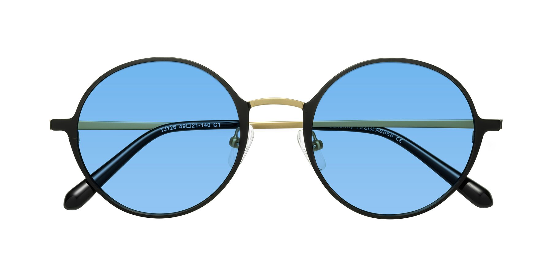 Folded Front of Calloway in Black-Copper with Medium Blue Tinted Lenses