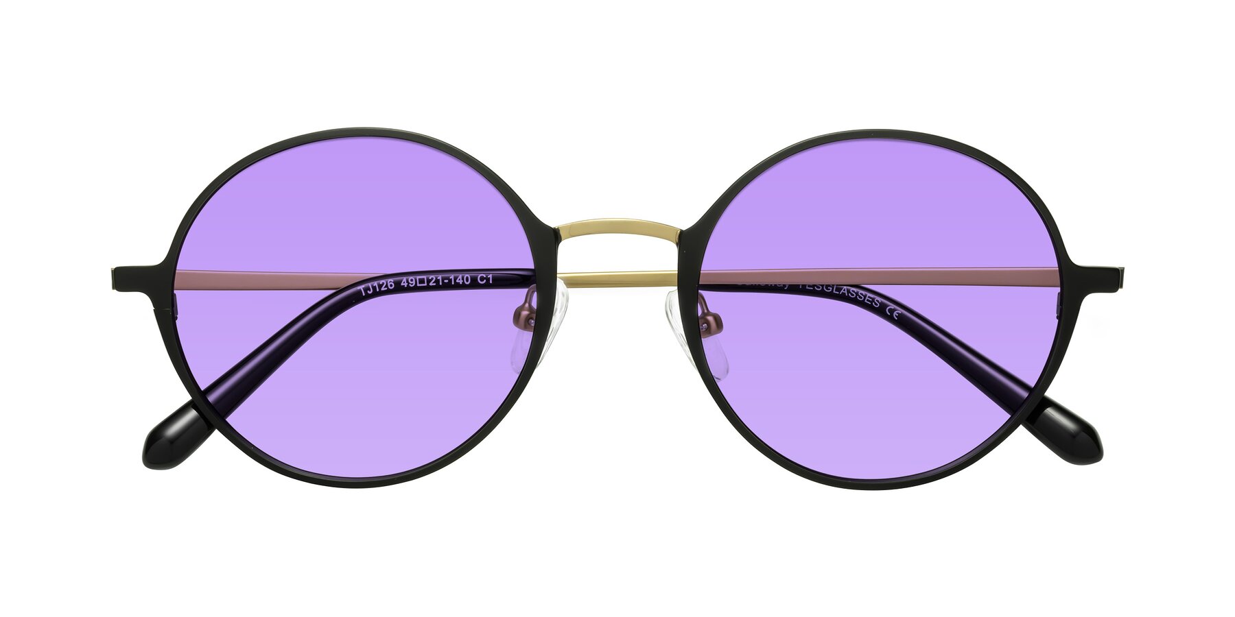 Folded Front of Calloway in Black-Copper with Medium Purple Tinted Lenses