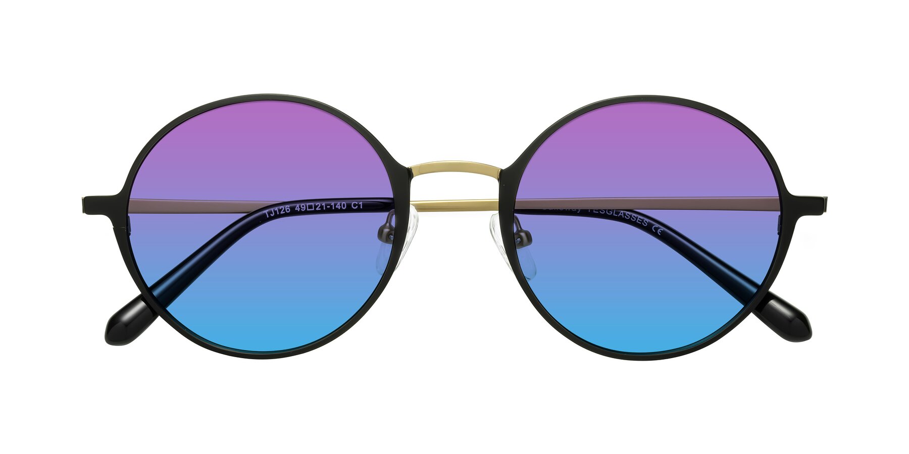 Folded Front of Calloway in Black-Copper with Purple / Blue Gradient Lenses