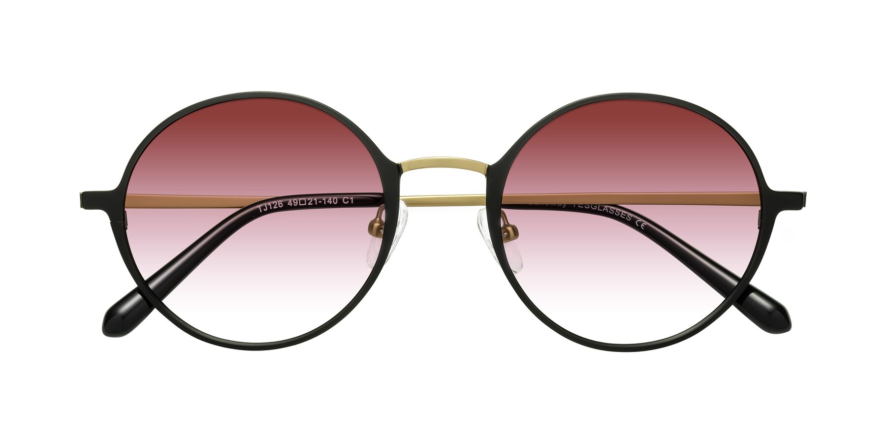 Folded Front of Calloway in Black-Copper with Garnet Gradient Lenses