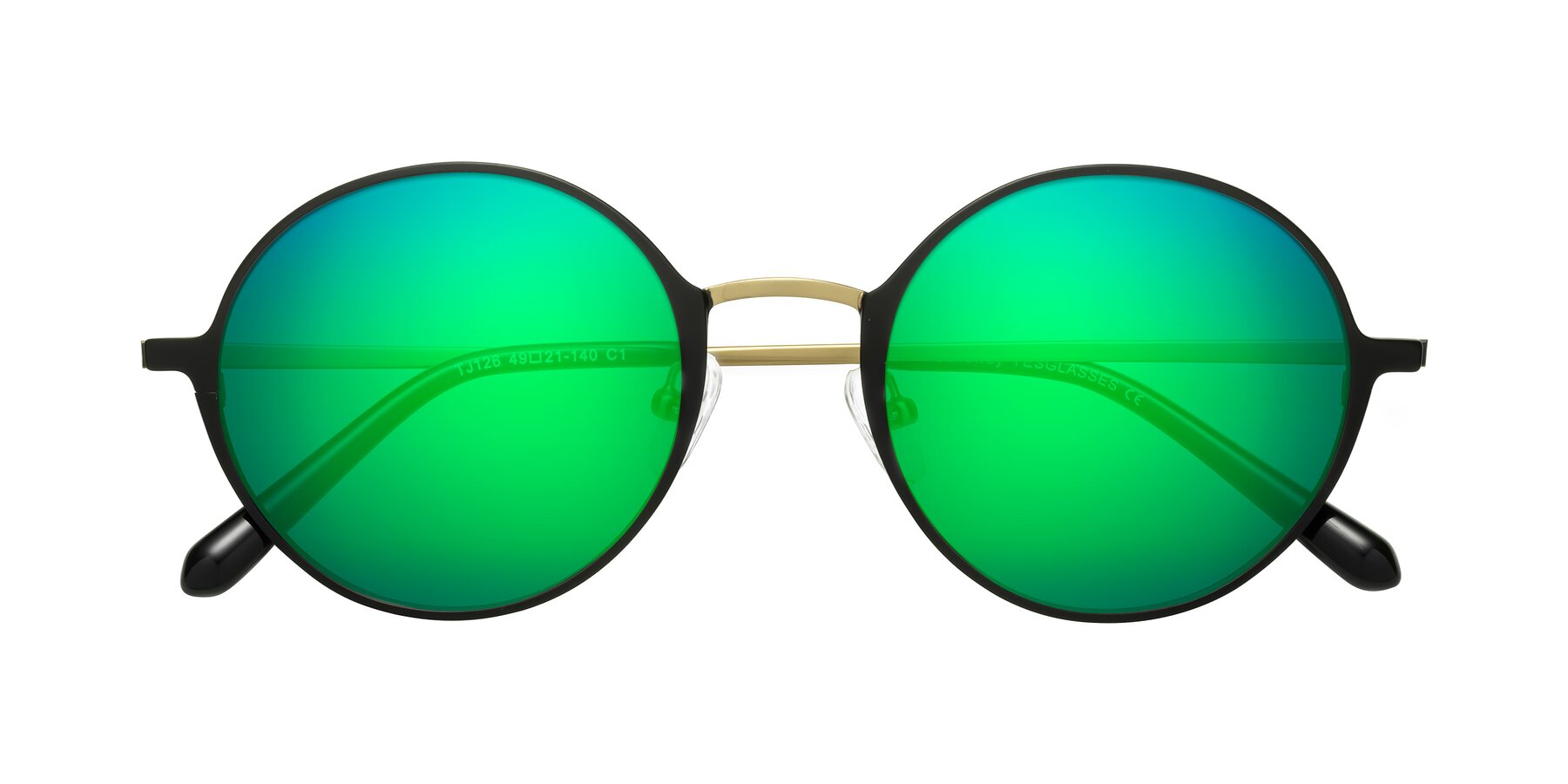 Folded Front of Calloway in Black-Copper with Green Mirrored Lenses