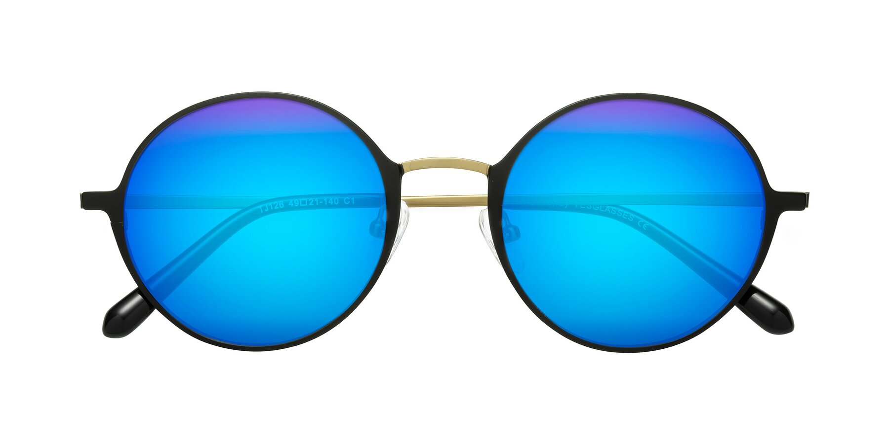 Folded Front of Calloway in Black-Copper with Blue Mirrored Lenses