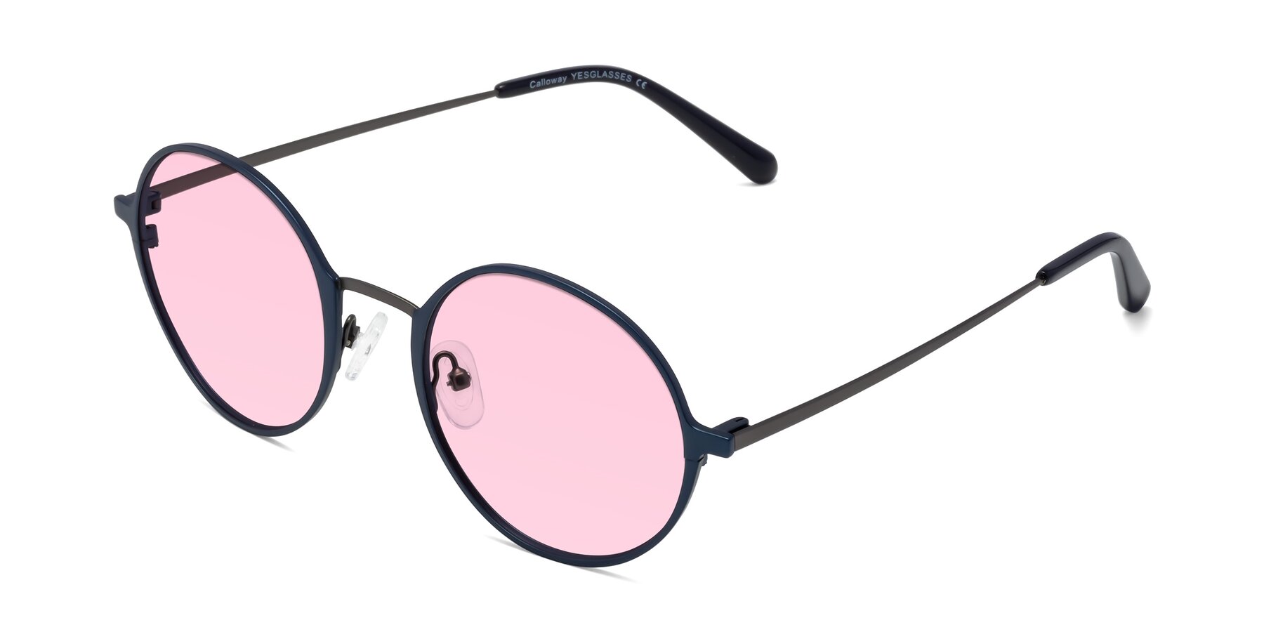 Angle of Calloway in Navy-Gunmetal with Light Pink Tinted Lenses