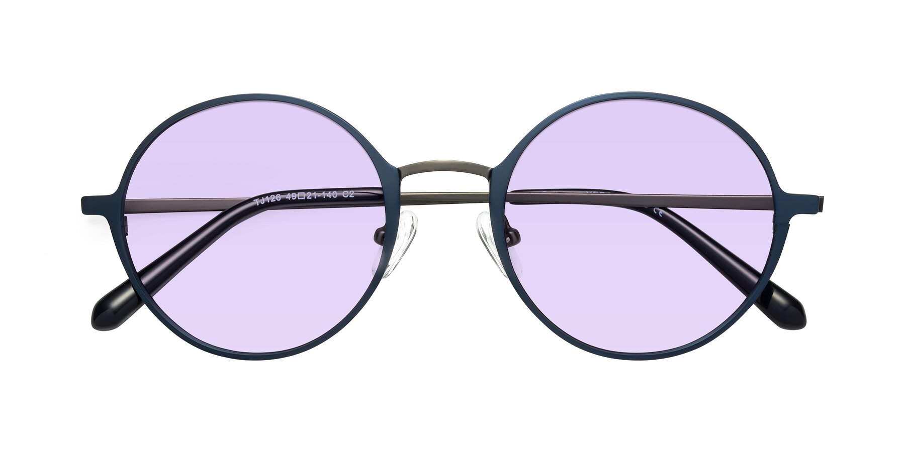 Folded Front of Calloway in Navy-Gunmetal with Light Purple Tinted Lenses