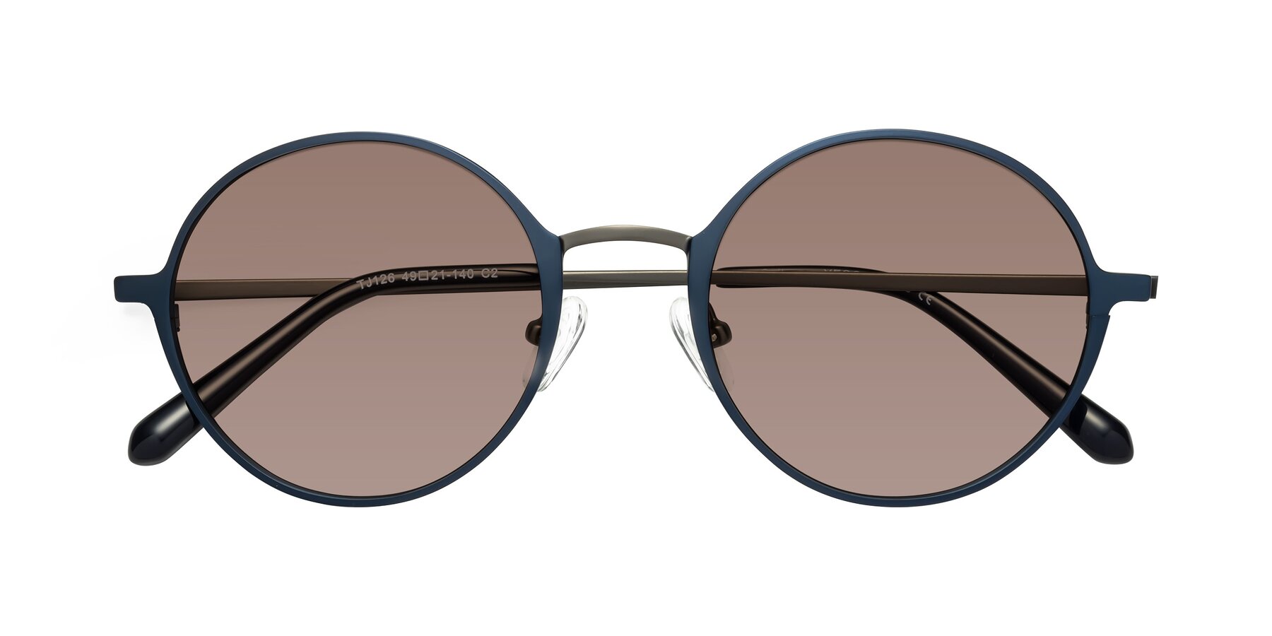 Folded Front of Calloway in Navy-Gunmetal with Medium Brown Tinted Lenses