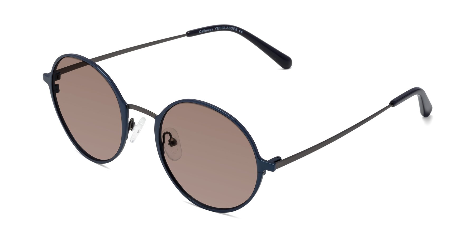 Angle of Calloway in Navy-Gunmetal with Medium Brown Tinted Lenses