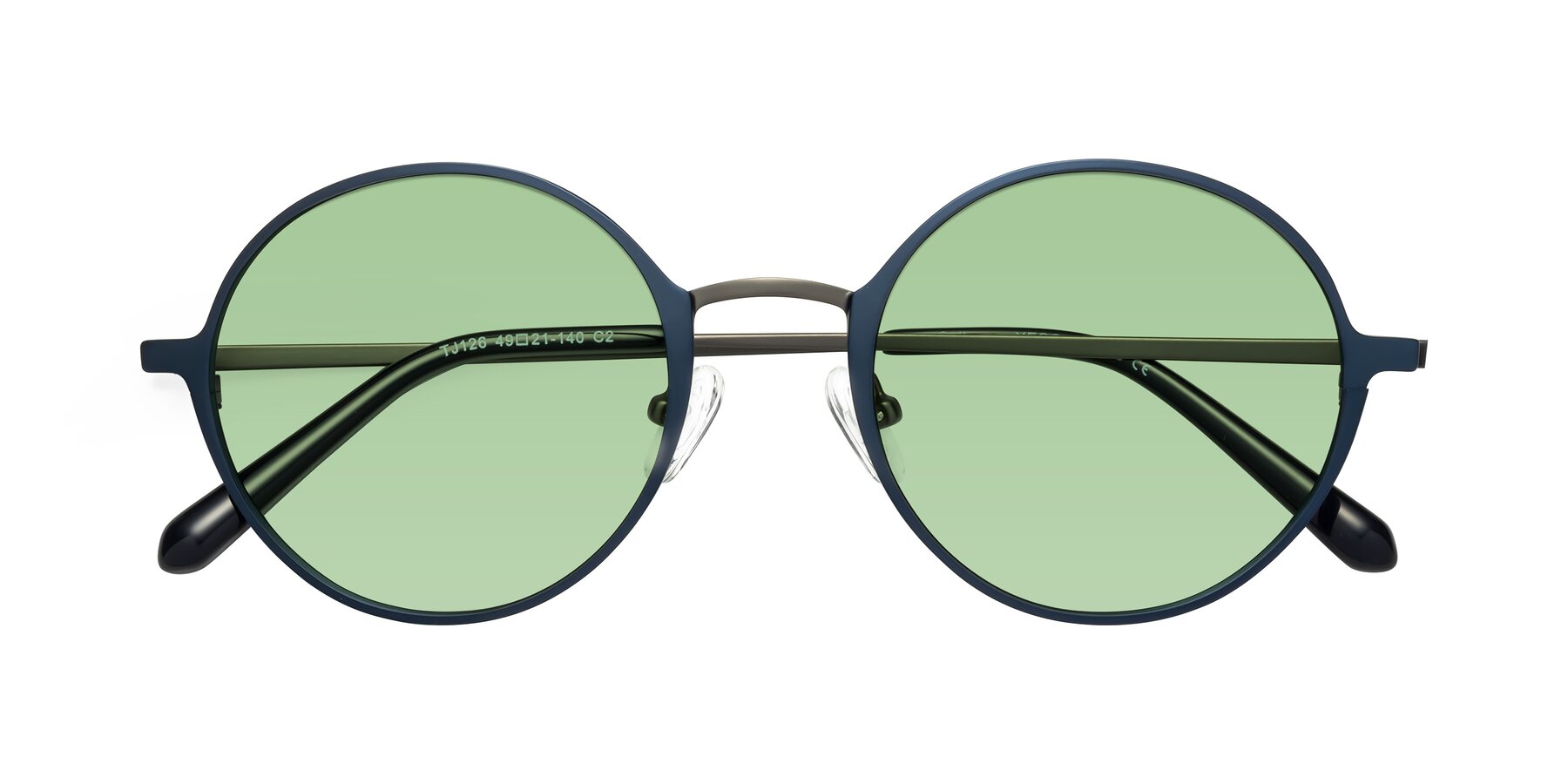 Folded Front of Calloway in Navy-Gunmetal with Medium Green Tinted Lenses