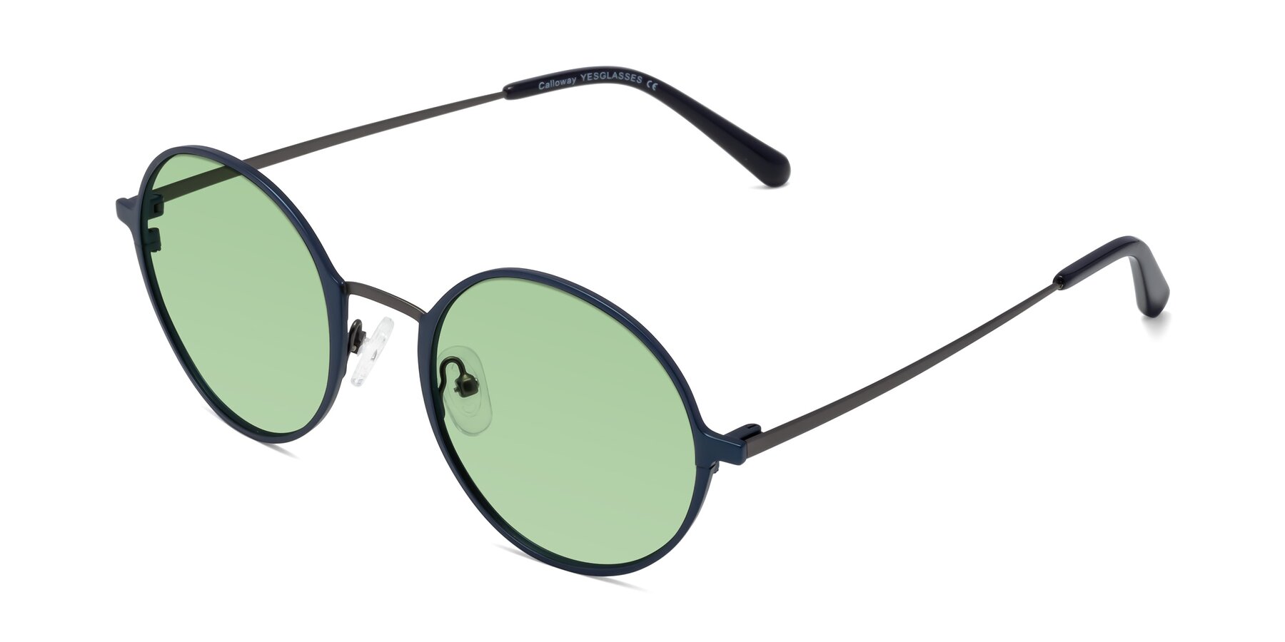 Angle of Calloway in Navy-Gunmetal with Medium Green Tinted Lenses