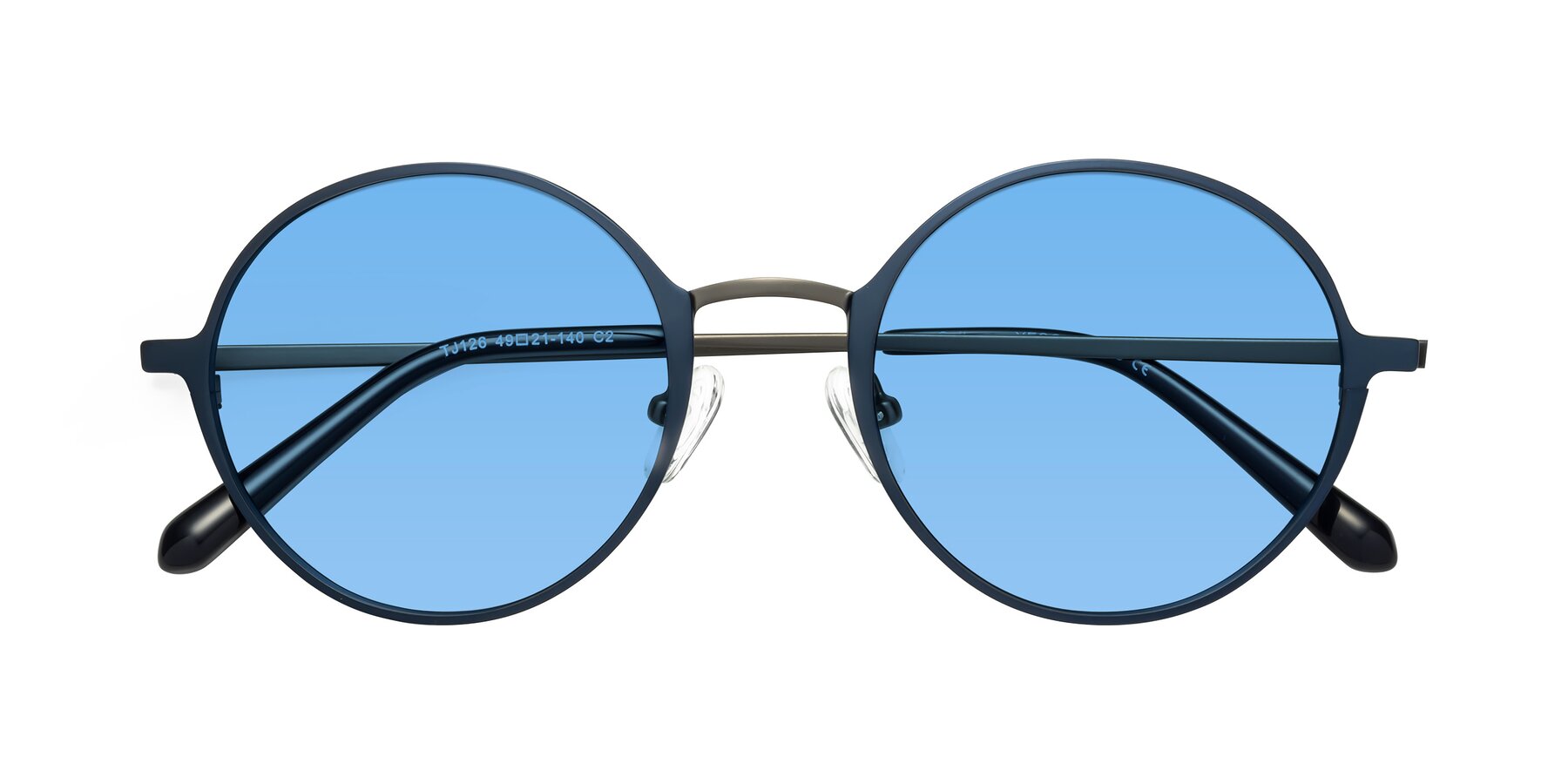 Folded Front of Calloway in Navy-Gunmetal with Medium Blue Tinted Lenses