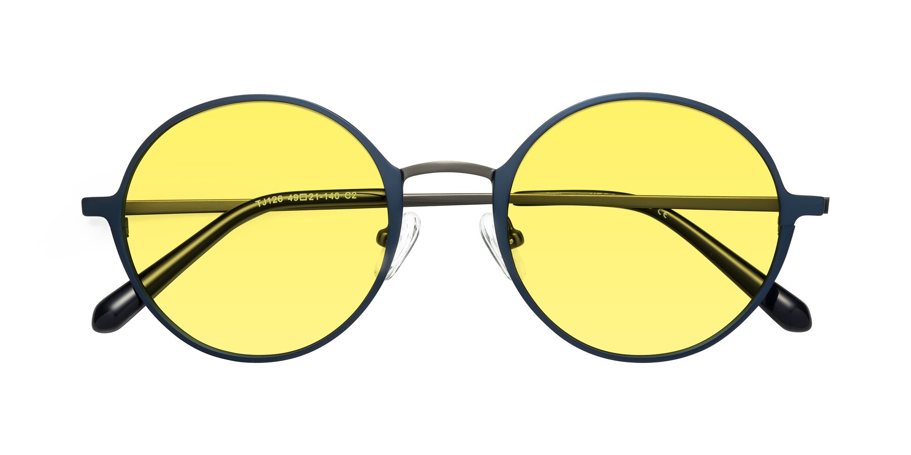 Folded Front of Calloway in Navy-Gunmetal with Medium Yellow Tinted Lenses