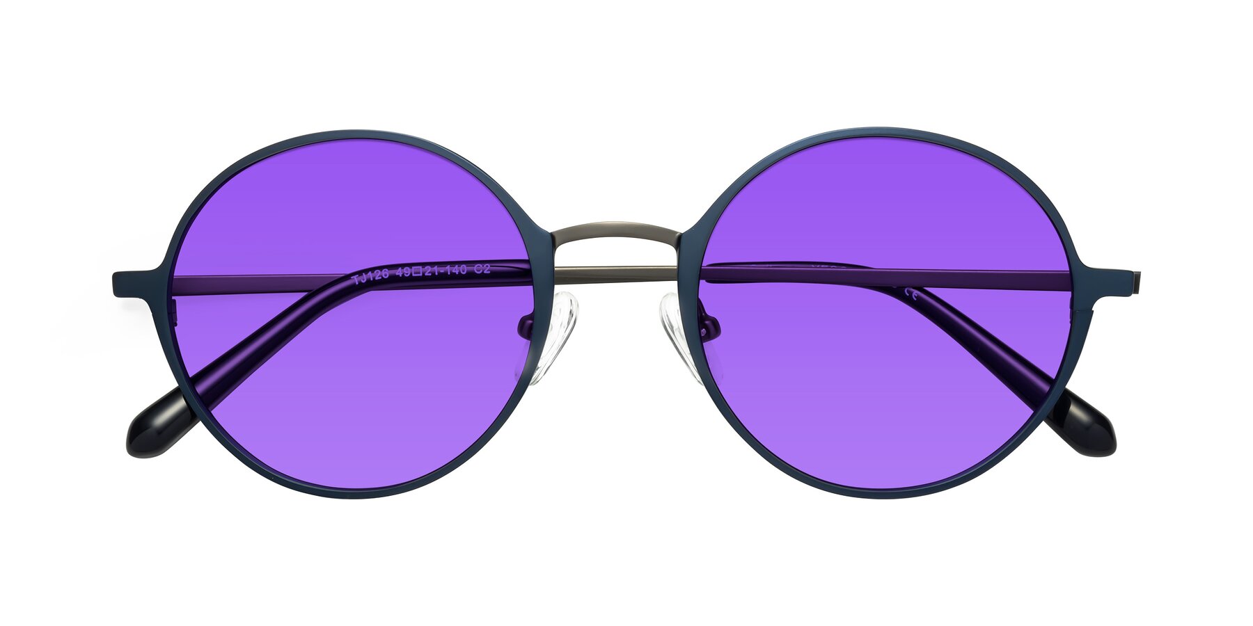 Folded Front of Calloway in Navy-Gunmetal with Purple Tinted Lenses