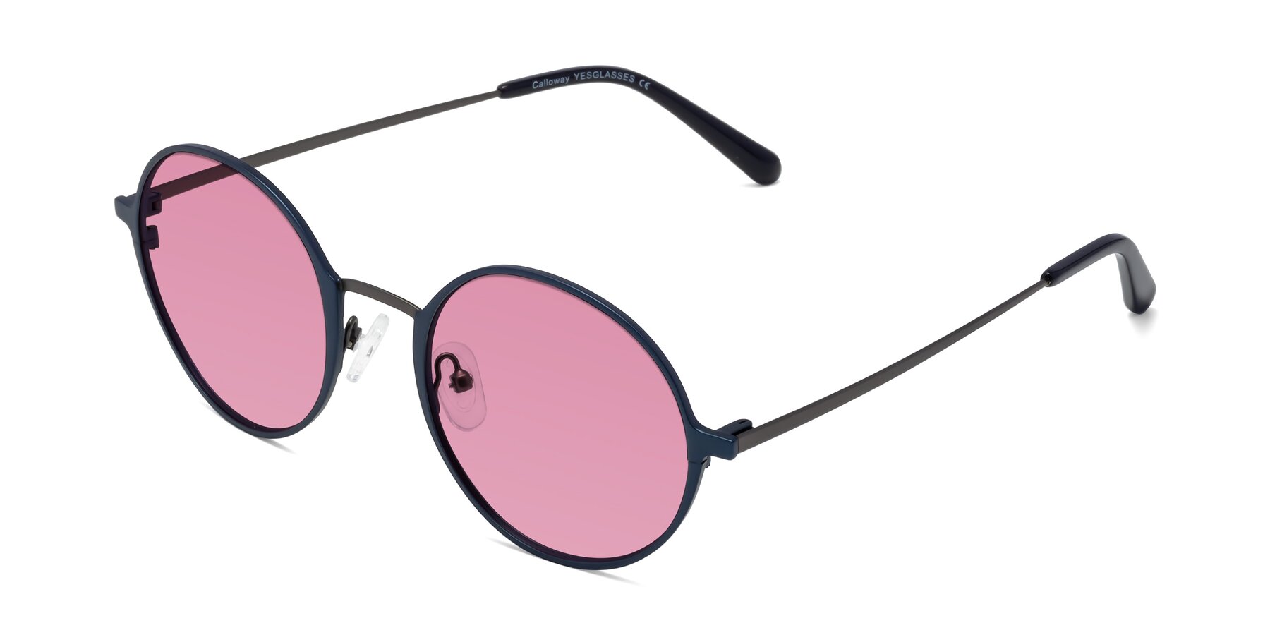 Angle of Calloway in Navy-Gunmetal with Medium Wine Tinted Lenses