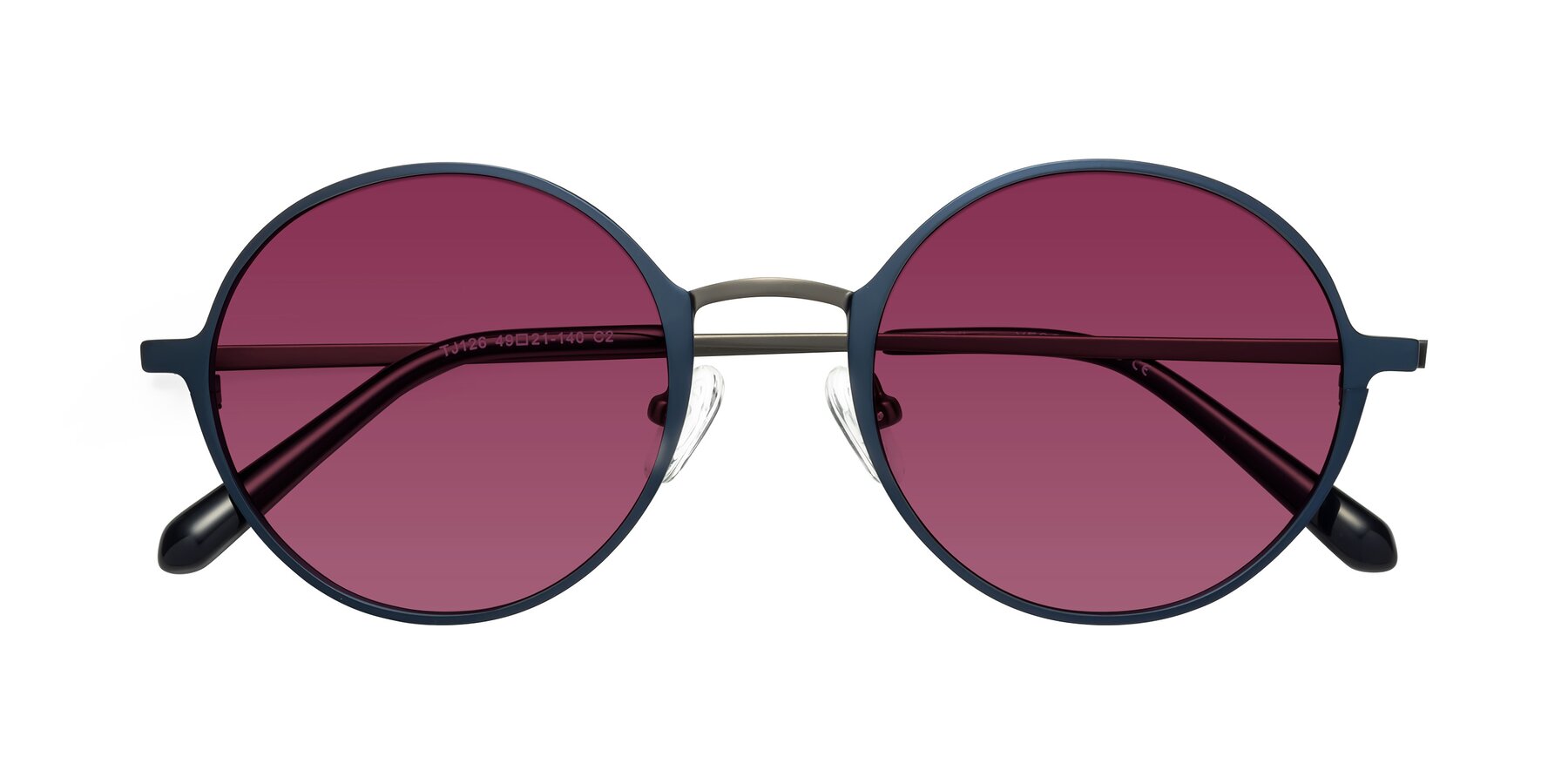 Folded Front of Calloway in Navy-Gunmetal with Wine Tinted Lenses