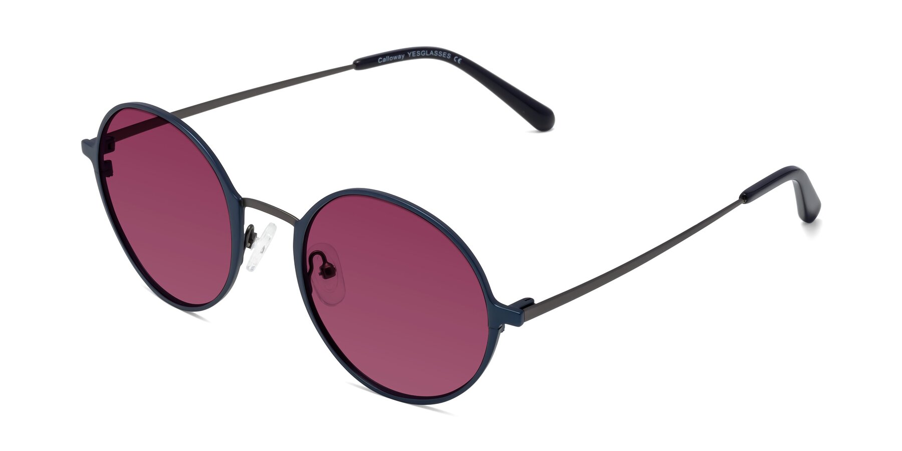 Angle of Calloway in Navy-Gunmetal with Wine Tinted Lenses