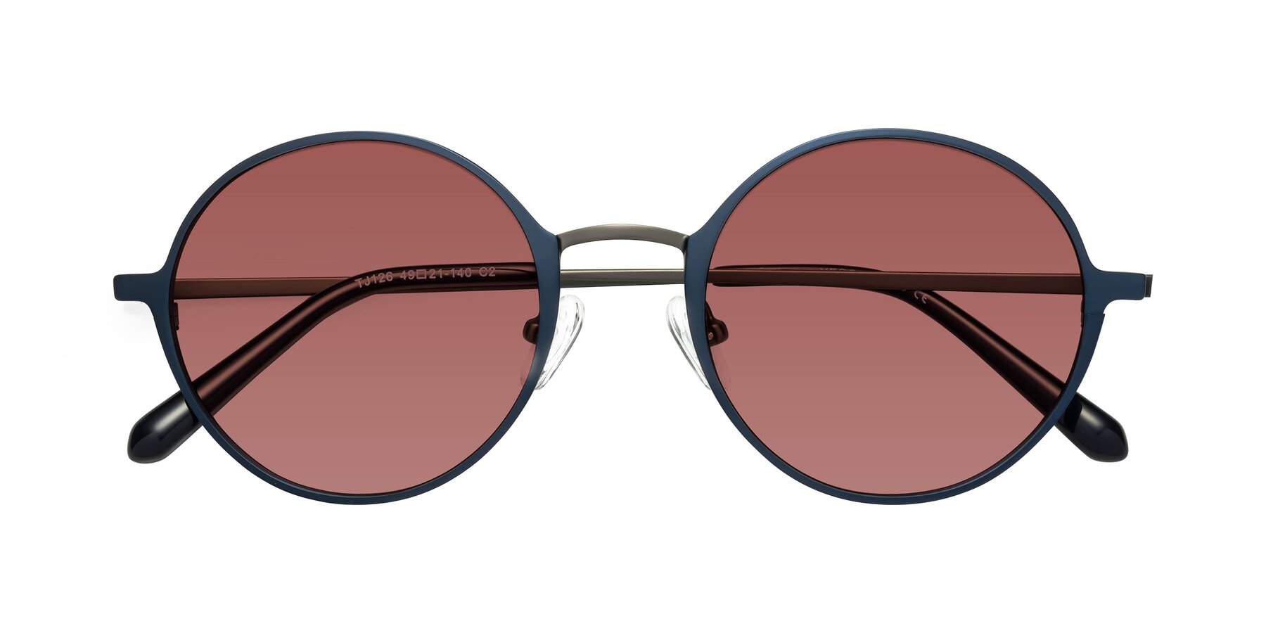 Folded Front of Calloway in Navy-Gunmetal with Garnet Tinted Lenses