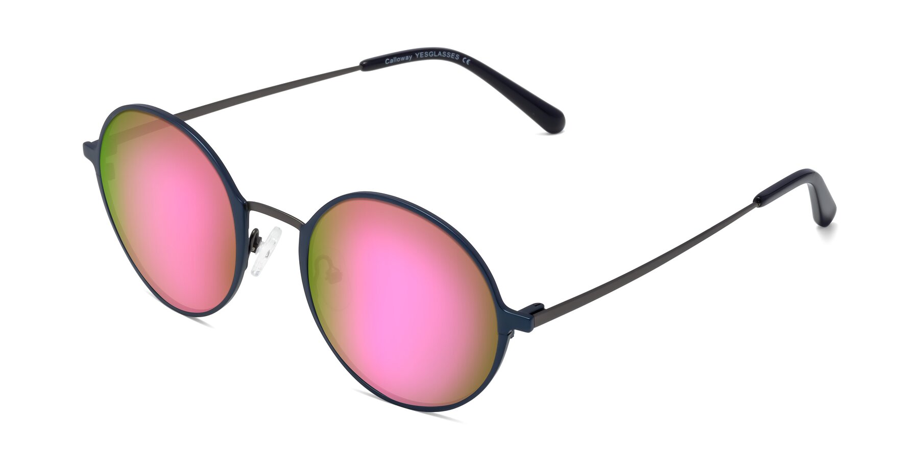 Angle of Calloway in Navy-Gunmetal with Pink Mirrored Lenses