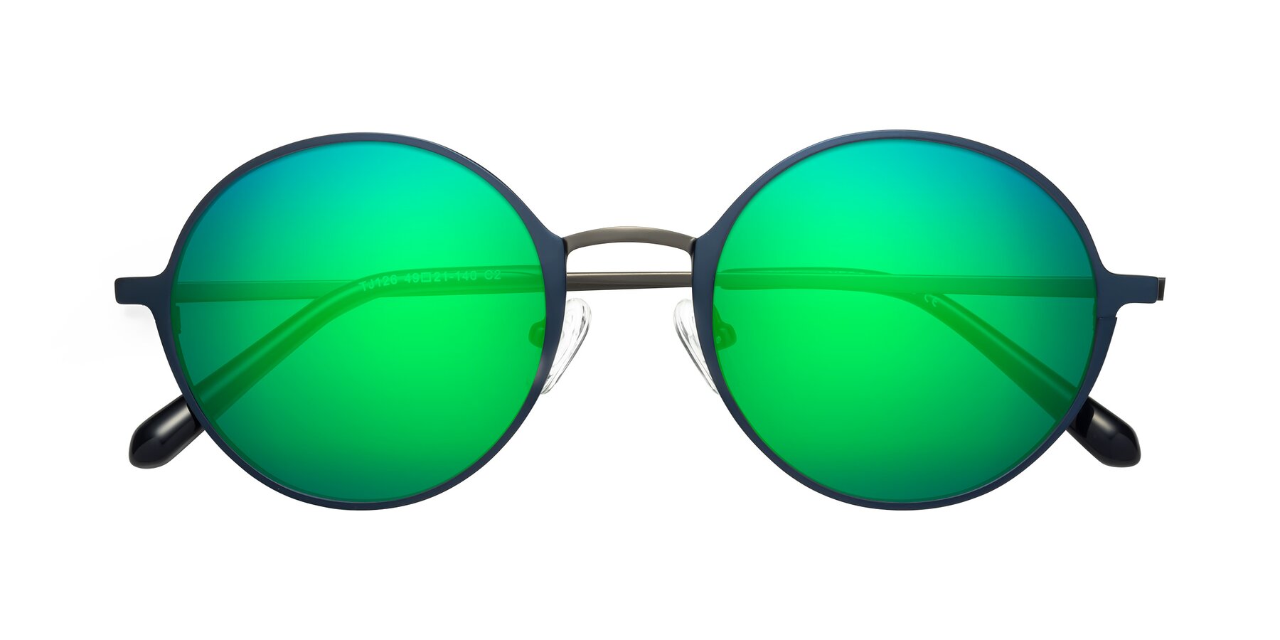 Folded Front of Calloway in Navy-Gunmetal with Green Mirrored Lenses