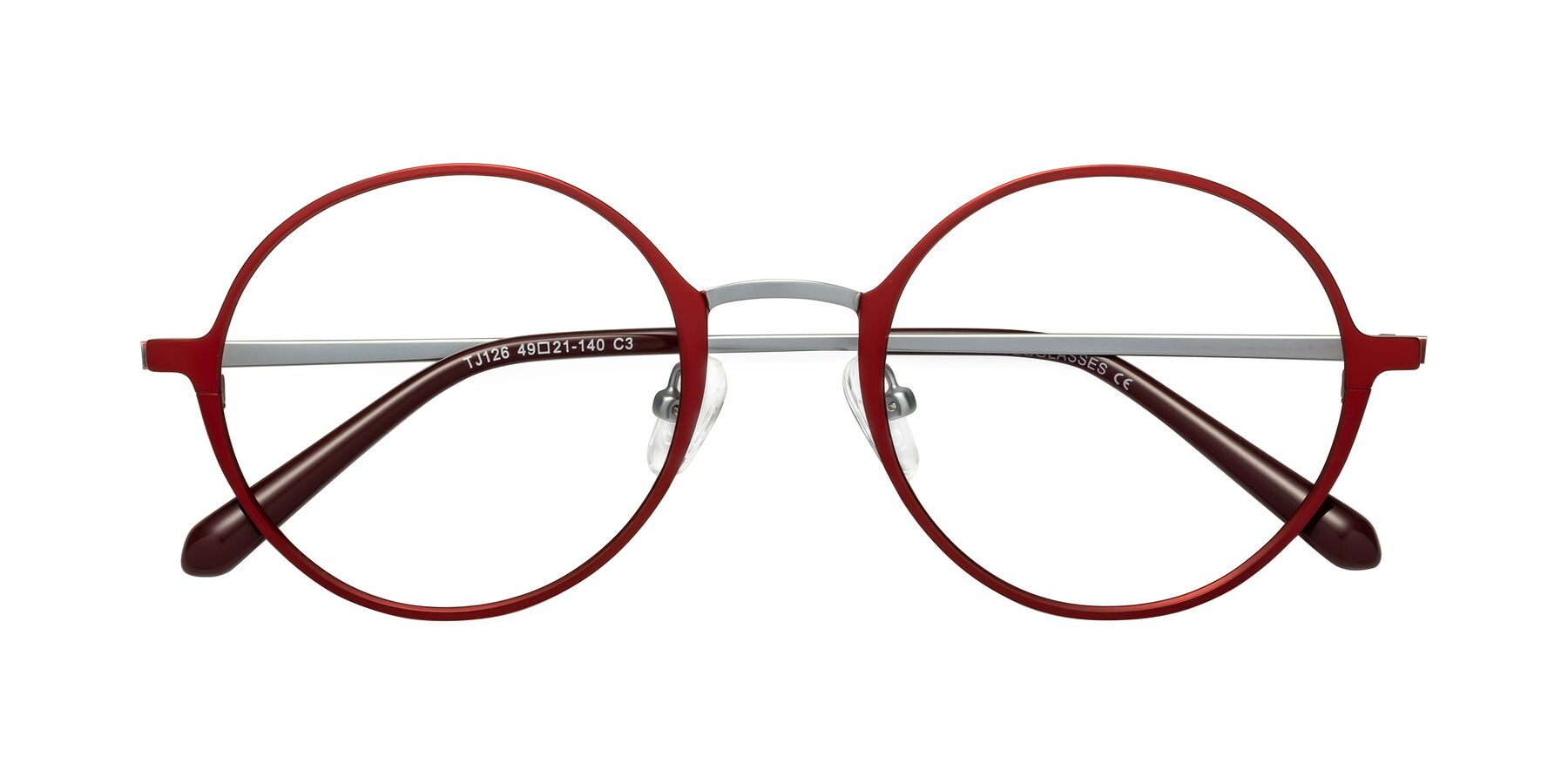 Folded Front of Calloway in Wine-Silver with Clear Blue Light Blocking Lenses