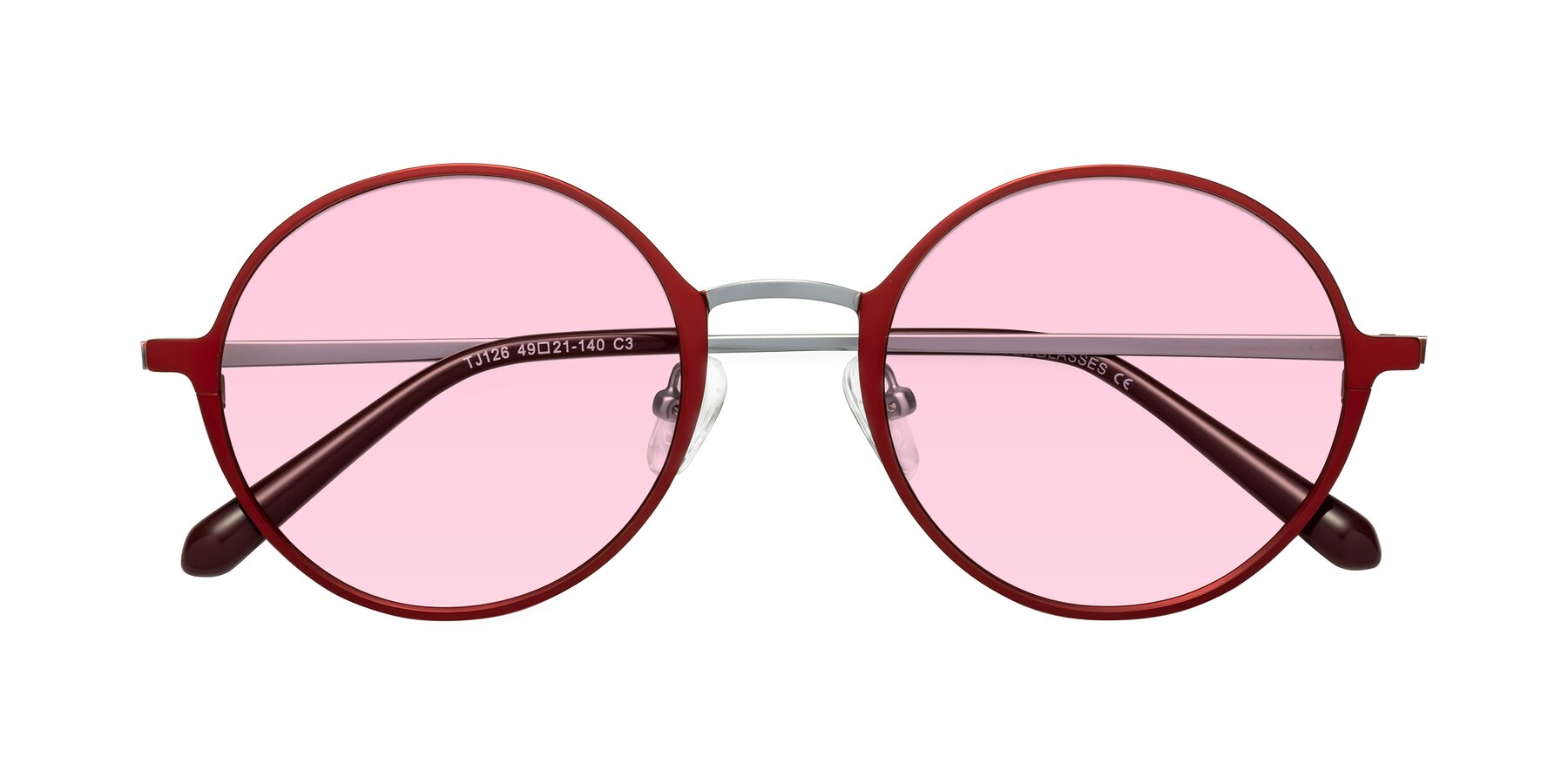 Folded Front of Calloway in Wine-Silver with Light Pink Tinted Lenses