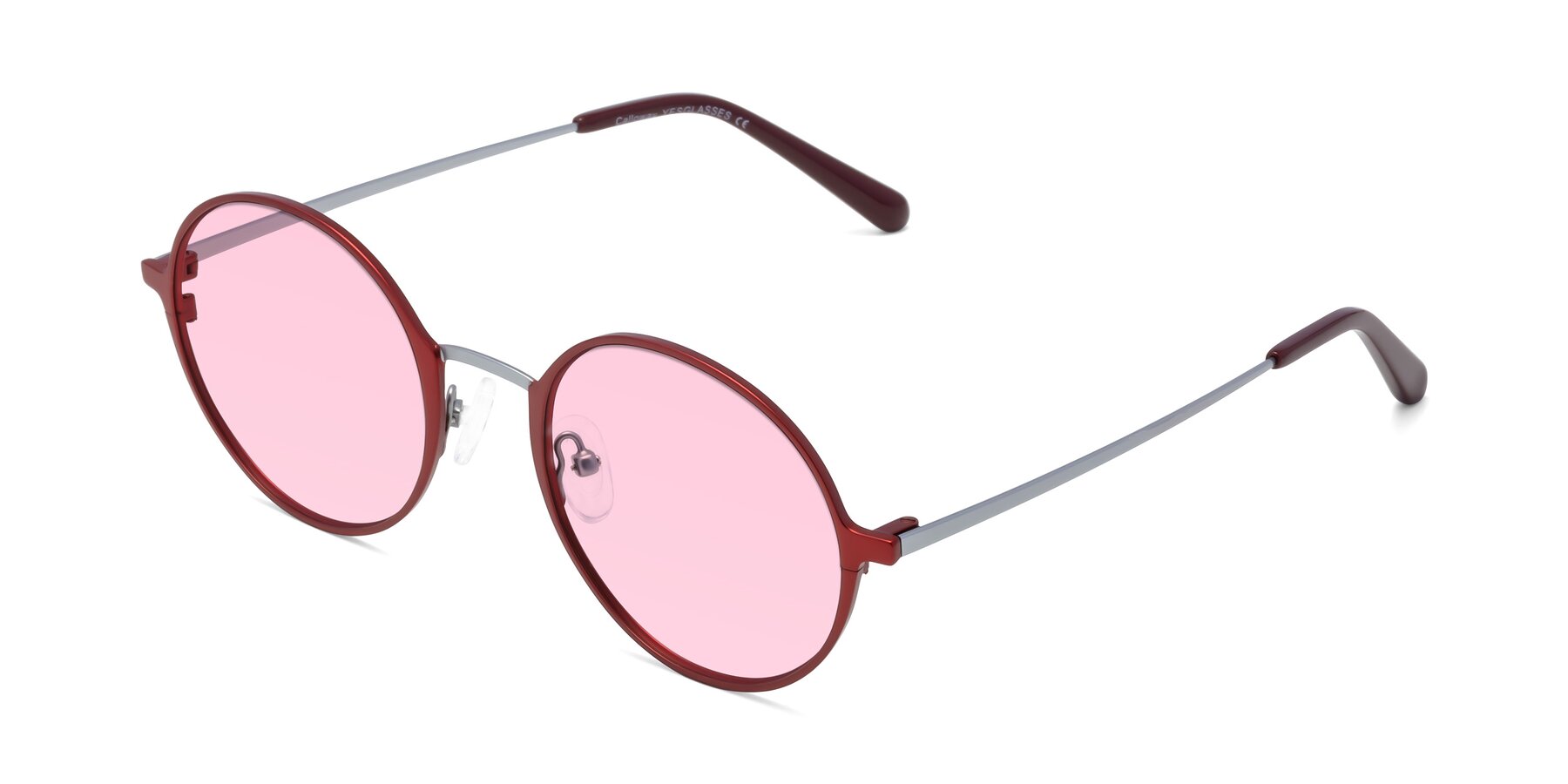 Angle of Calloway in Wine-Silver with Light Pink Tinted Lenses