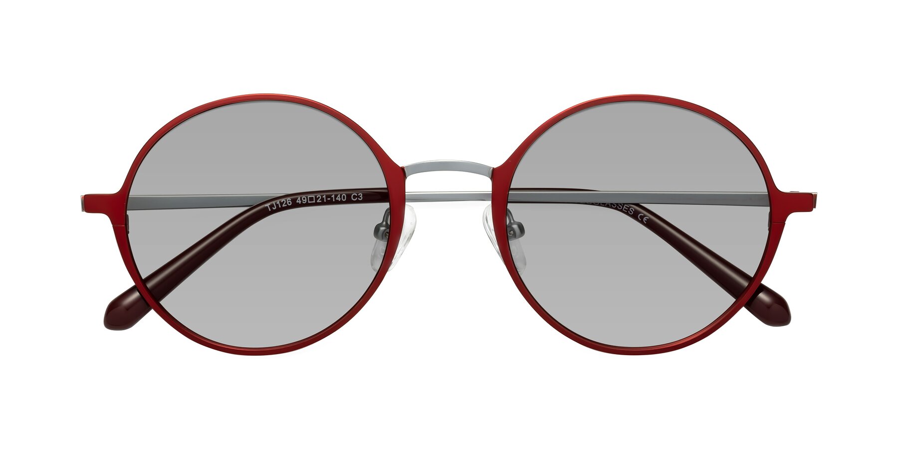 Folded Front of Calloway in Wine-Silver with Light Gray Tinted Lenses