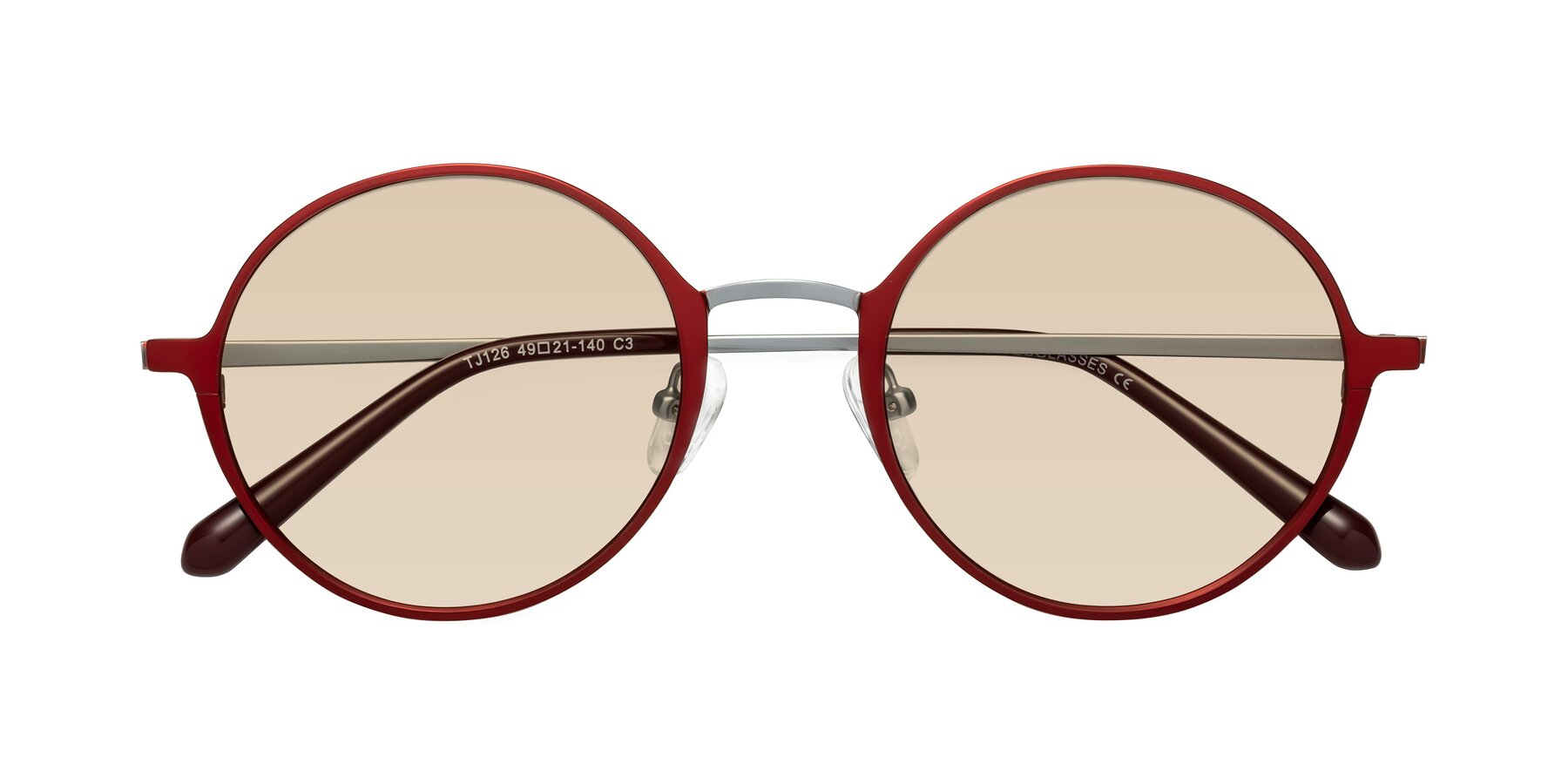 Folded Front of Calloway in Wine-Silver with Light Brown Tinted Lenses