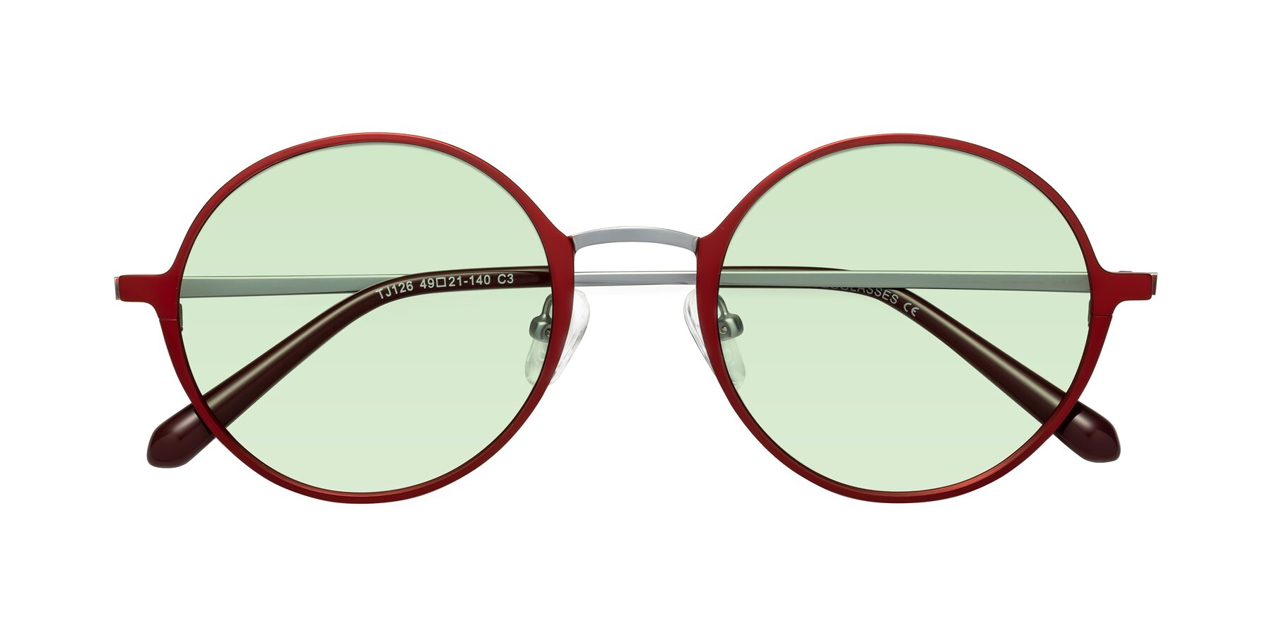 Folded Front of Calloway in Wine-Silver with Light Green Tinted Lenses