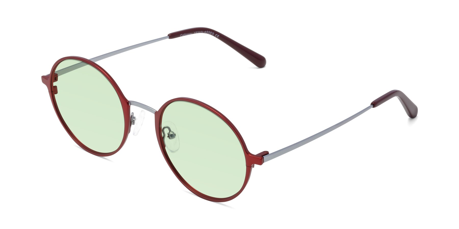 Angle of Calloway in Wine-Silver with Light Green Tinted Lenses