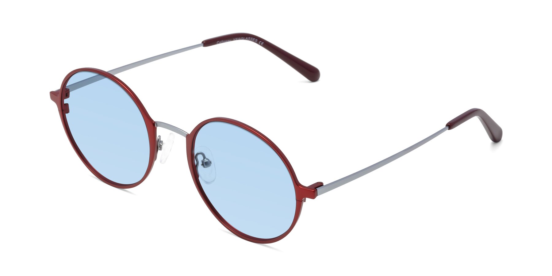 Angle of Calloway in Wine-Silver with Light Blue Tinted Lenses