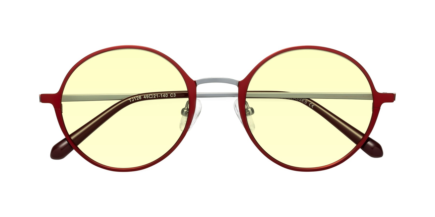 Folded Front of Calloway in Wine-Silver with Light Yellow Tinted Lenses