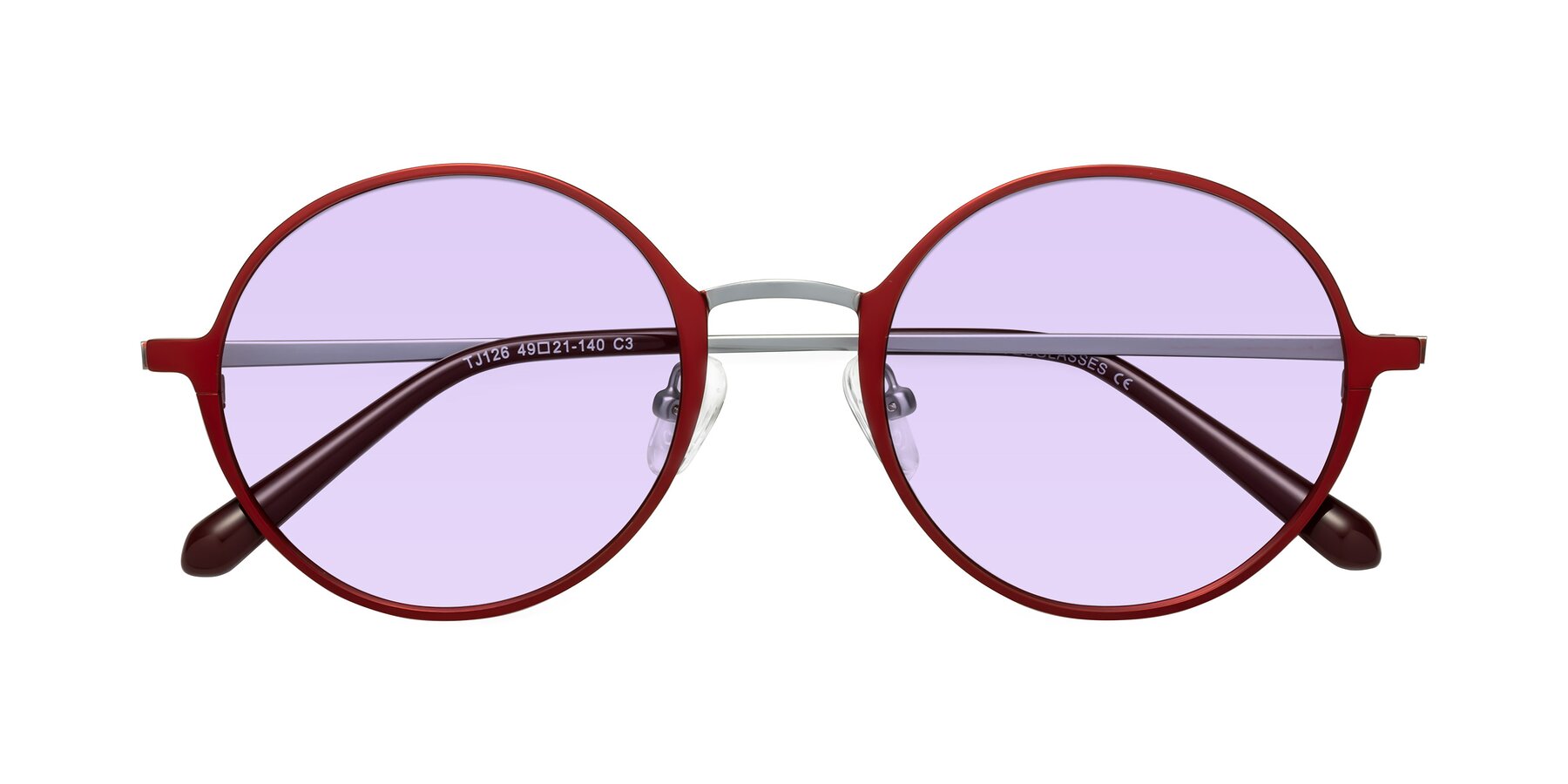 Folded Front of Calloway in Wine-Silver with Light Purple Tinted Lenses