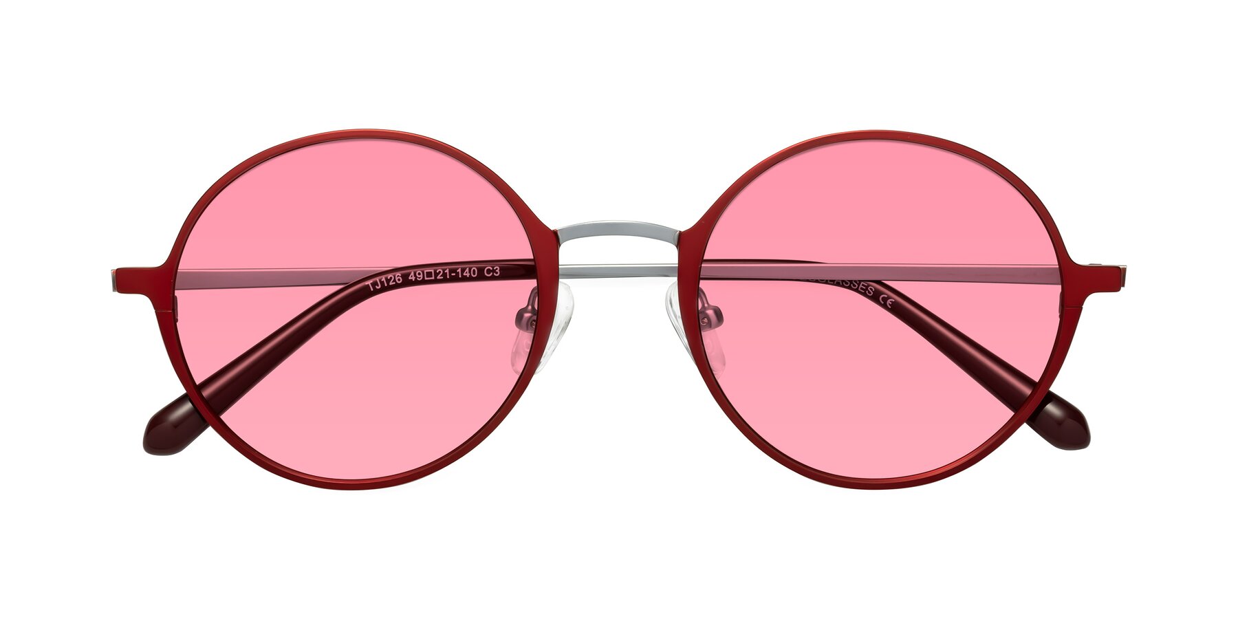 Folded Front of Calloway in Wine-Silver with Pink Tinted Lenses