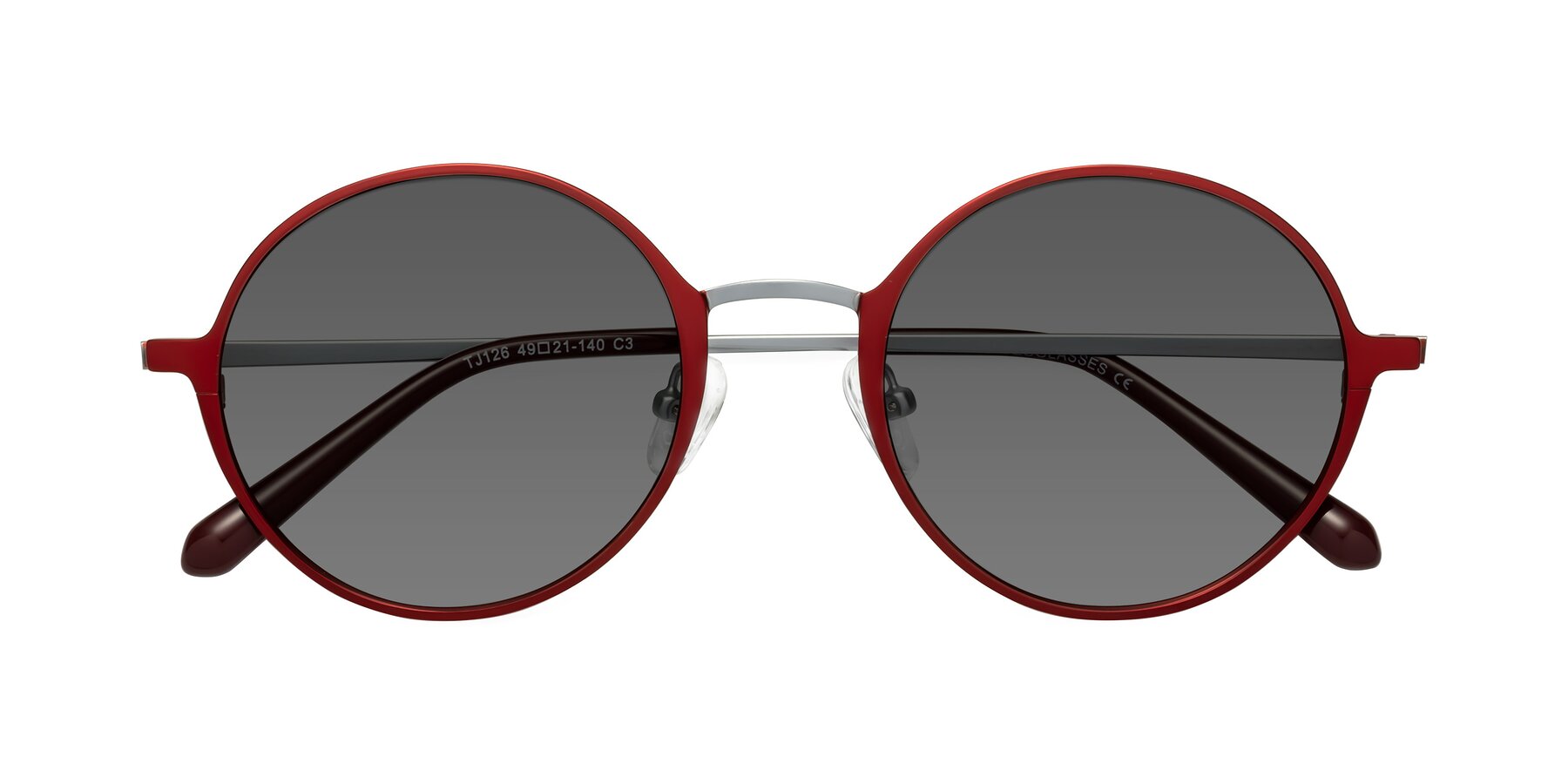 Folded Front of Calloway in Wine-Silver with Medium Gray Tinted Lenses