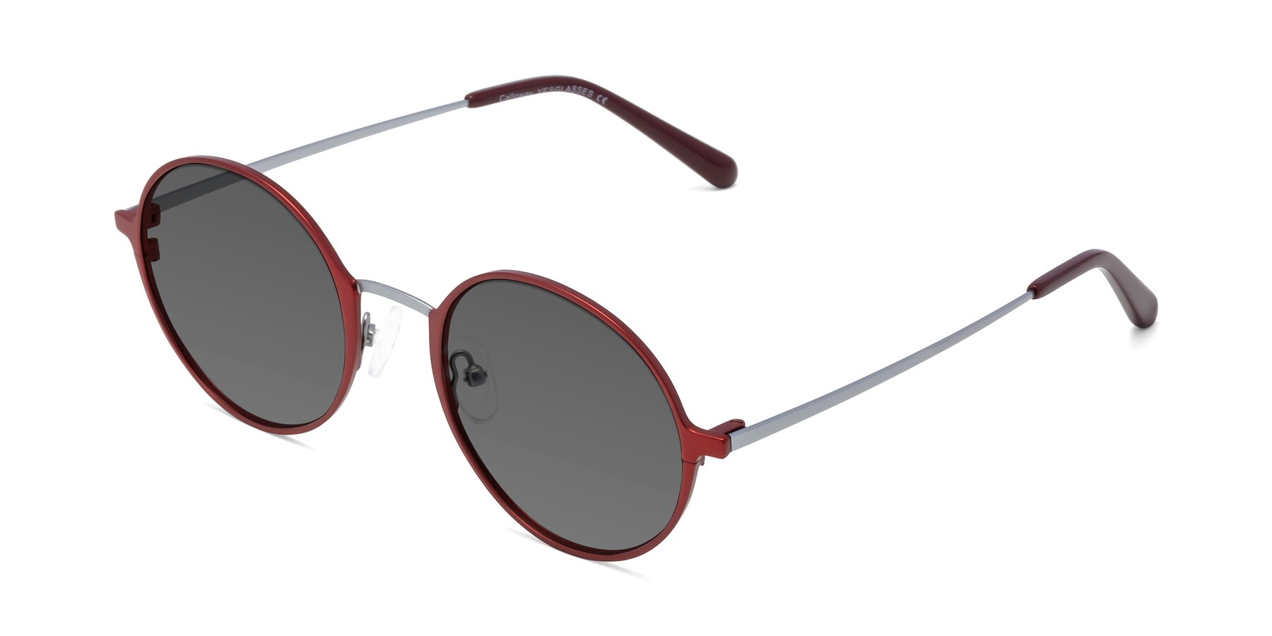 Angle of Calloway in Wine-Silver with Medium Gray Tinted Lenses